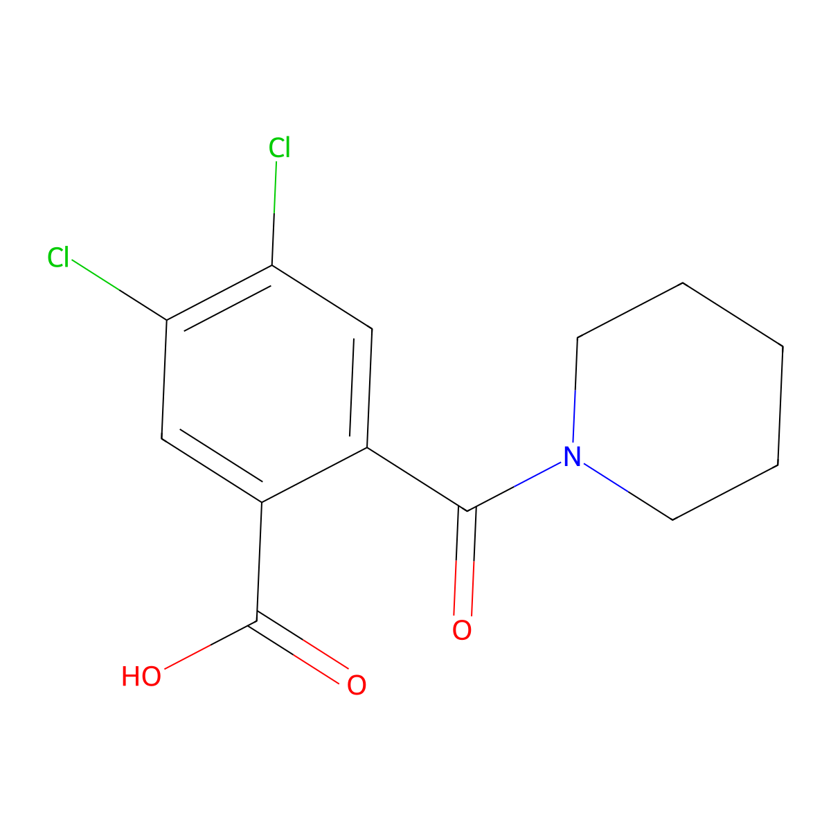 4,5-Dichloro-2-(piperidine-1-carbonyl)benzoic acid molecular structure, CAS 351227-14-0