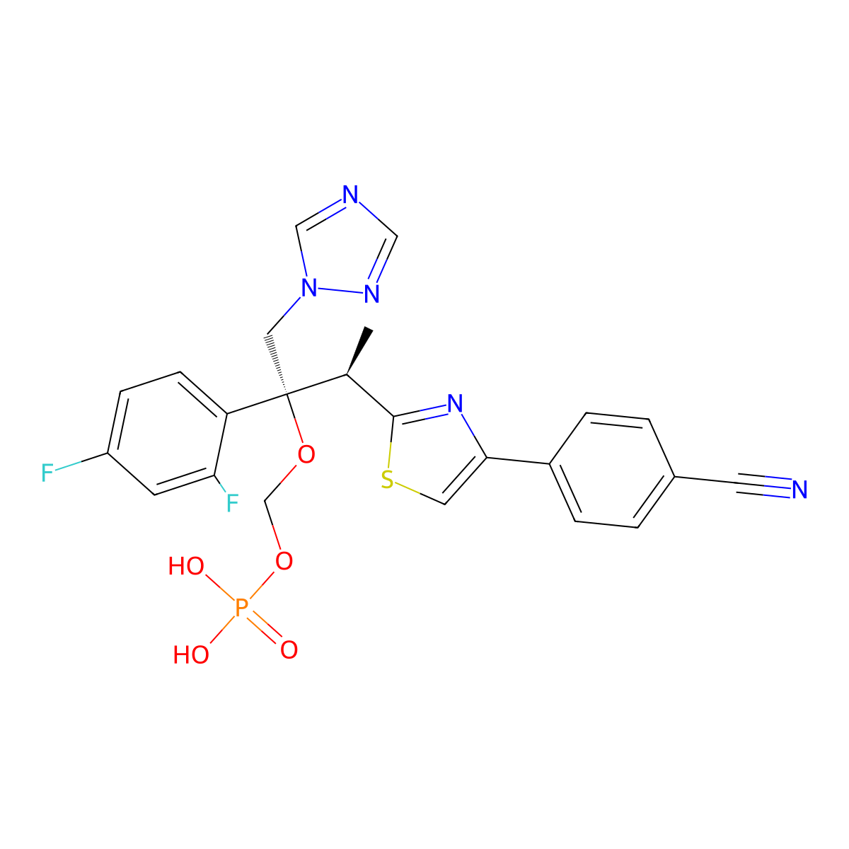 4-(2-((1R,2R)-2-(2,4-Difluorophenyl)-1-methyl-2-((phosphonooxy)methoxy)-3-(1H-1,2,4-triazol-1-yl)propyl)-4-thiazolyl)benzonitrile molecular structure, CAS 351227-64-0