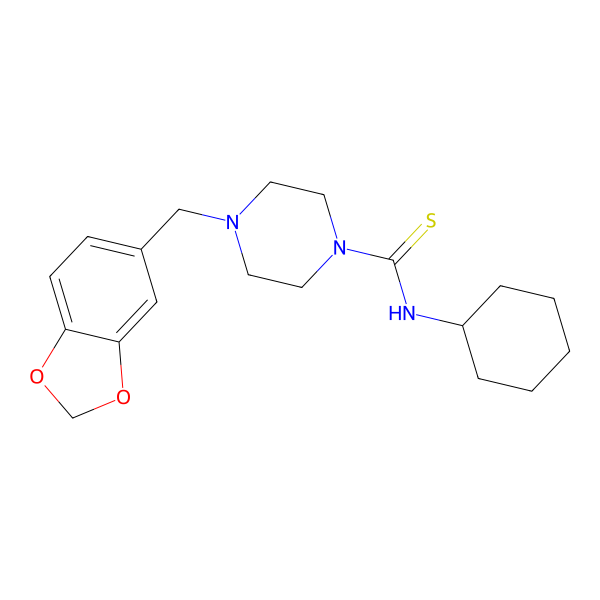 4-(1,3-benzodioxol-5-ylmethyl)-N-cyclohexylpiperazine-1-carbothioamide molecular structure, CAS 351332-18-8