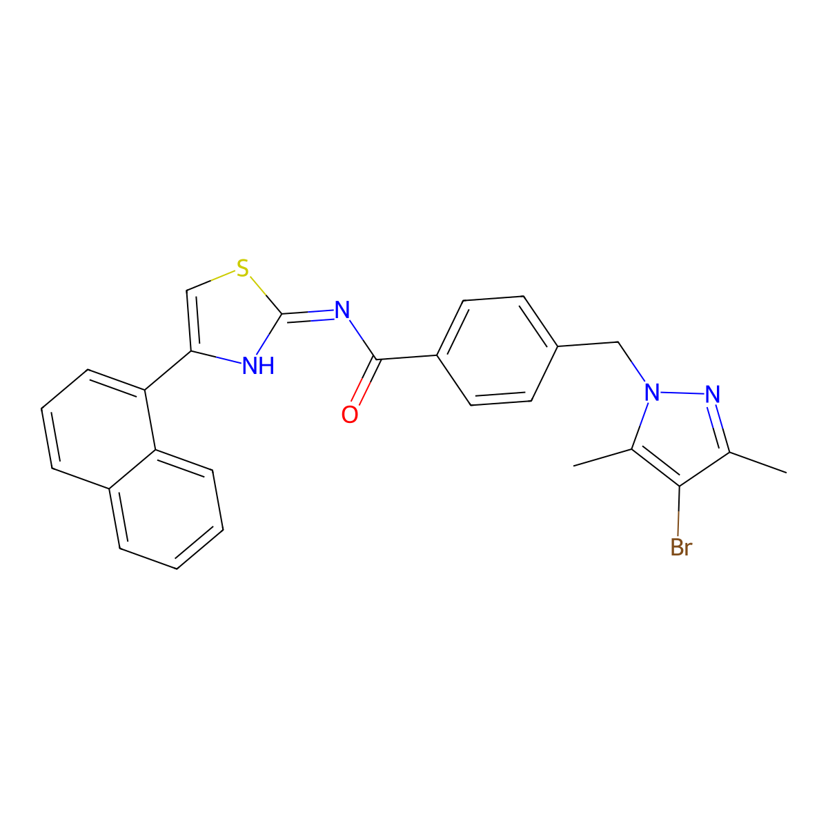 4-[(4-bromo-3,5-dimethylpyrazol-1-yl)methyl]-N-(4-naphthalen-1-yl-1,3-thiazol-2-yl)benzamide molecular structure, CAS 351332-75-7
