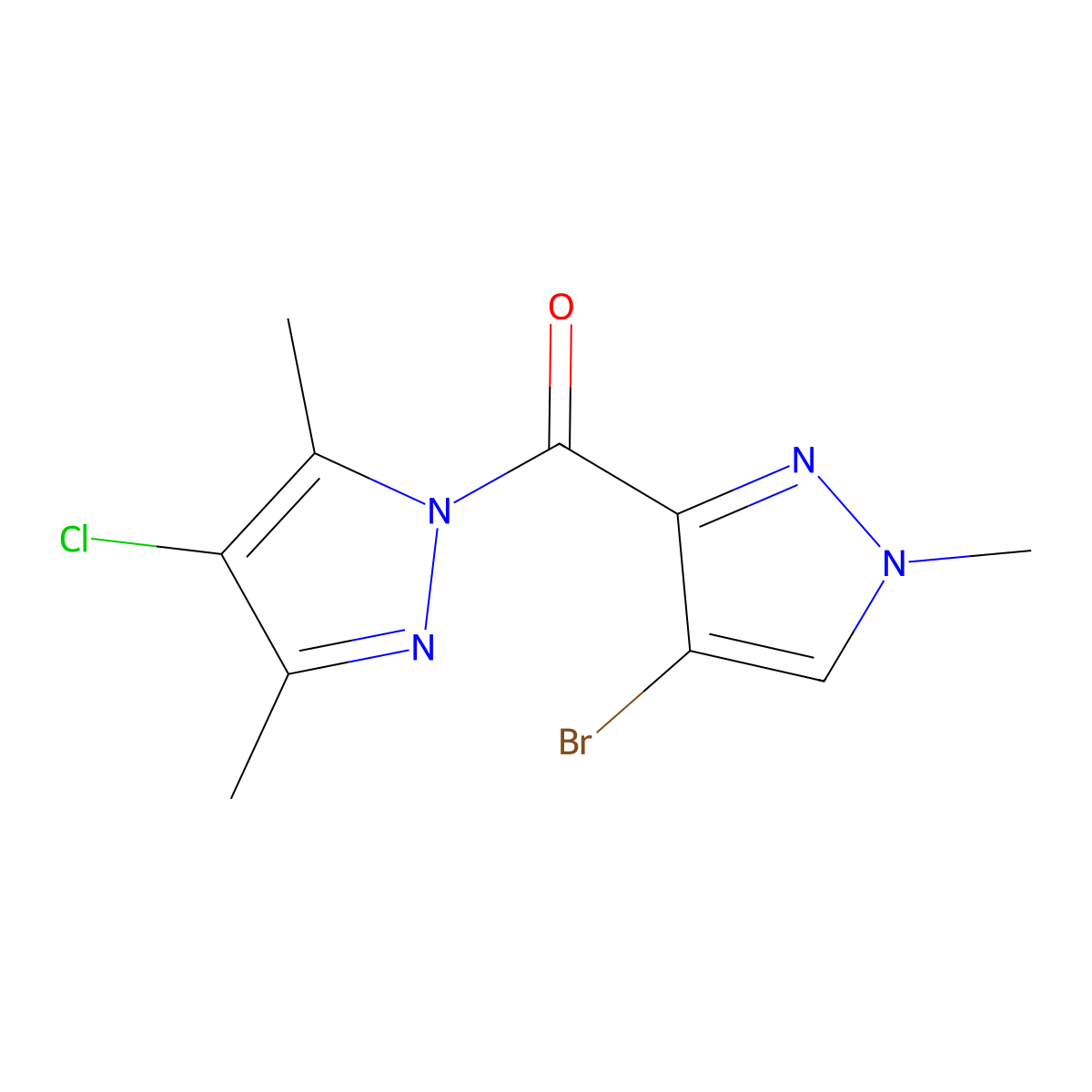 (4-Bromo-1-methylpyrazol-3-yl)-(4-chloro-3,5-dimethylpyrazol-1-yl)methanone molecular structure, CAS 351334-09-3