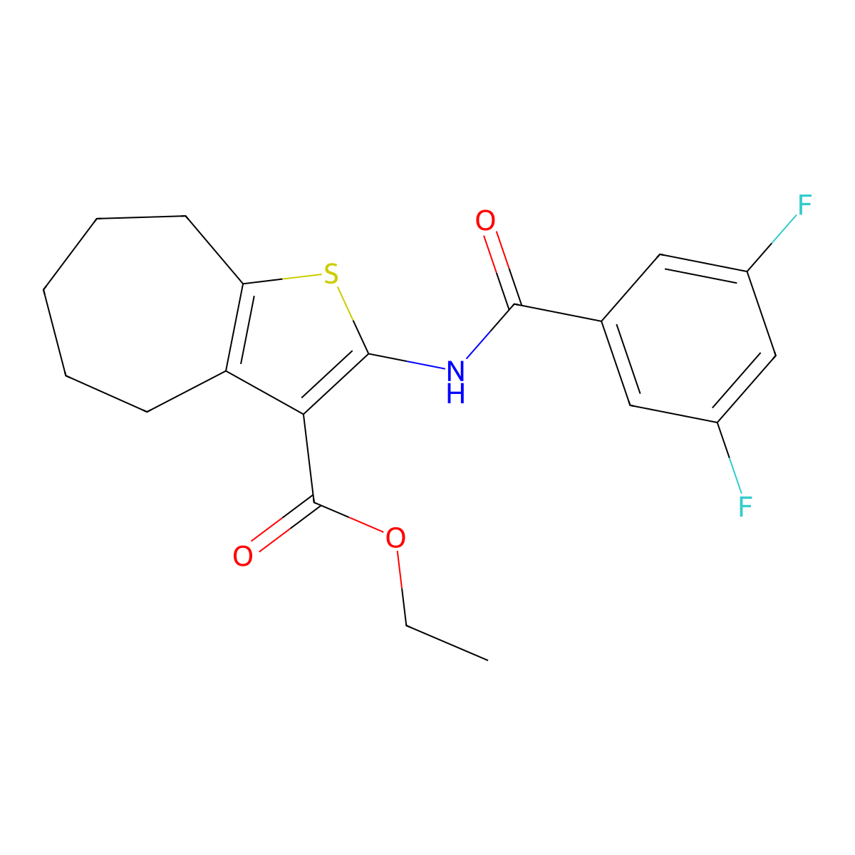 ethyl 2-[(3,5-difluorobenzoyl)amino]-5,6,7,8-tetrahydro-4H-cyclohepta[b]thiophene-3-carboxylate molecular structure, CAS 351334-35-5