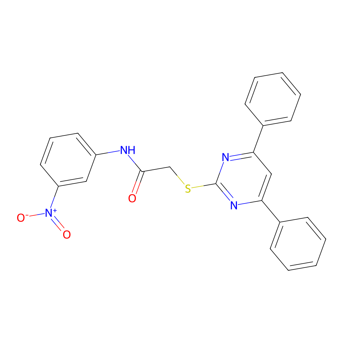 2-(4,6-diphenylpyrimidin-2-yl)sulfanyl-N-(3-nitrophenyl)acetamide molecular structure, CAS 351334-64-0