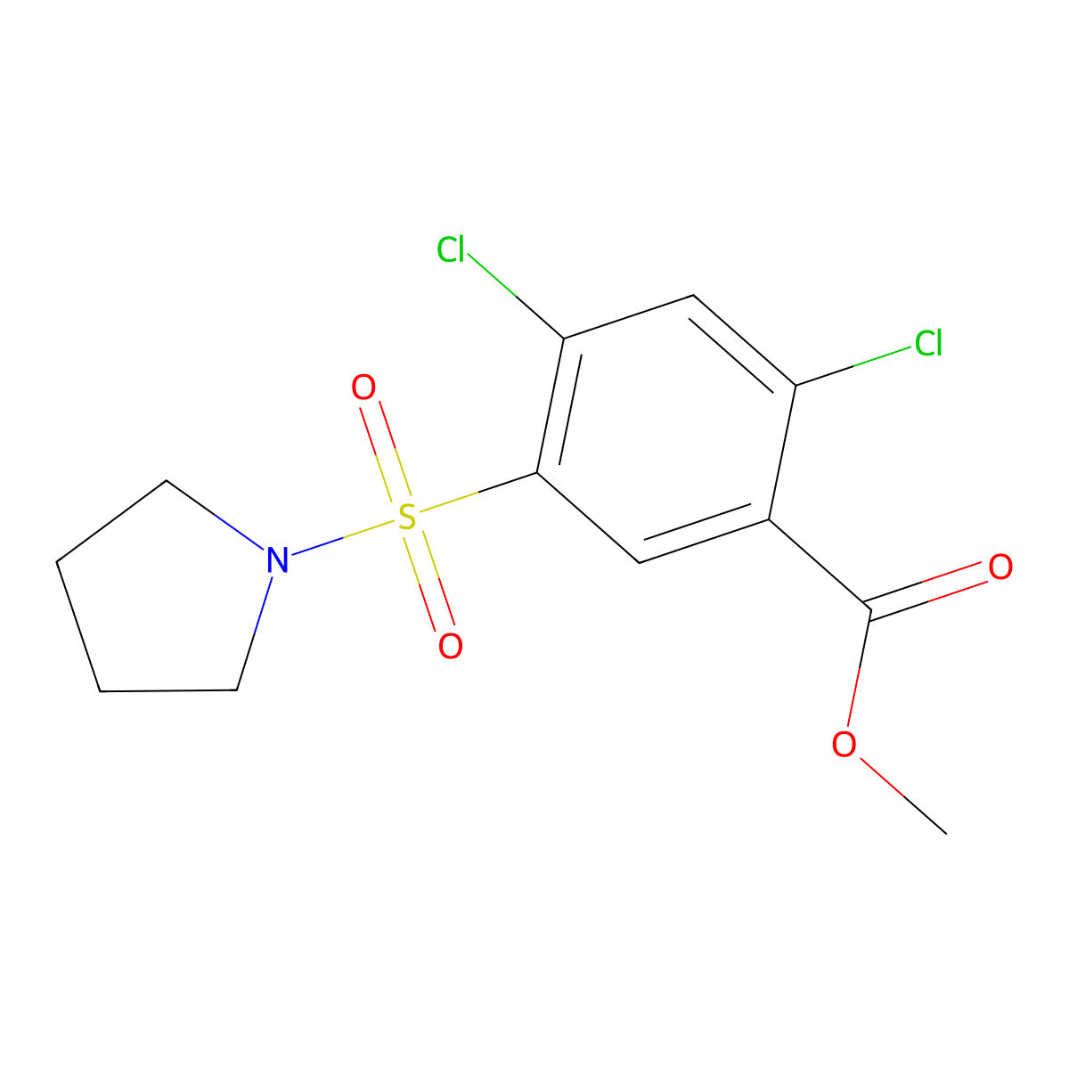 Methyl 2,4-dichloro-5-(pyrrolidin-1-ylsulfonyl)benzoate molecular structure, CAS 351336-07-7