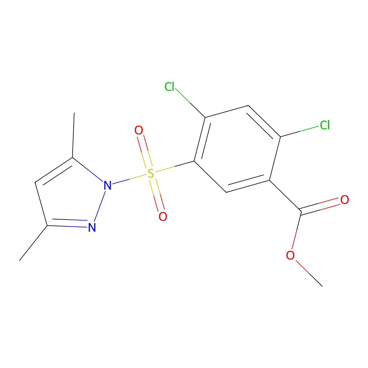 Methyl 2,4-dichloro-5-(3,5-dimethylpyrazol-1-yl)sulfonylbenzoate molecular structure, CAS 351336-09-9