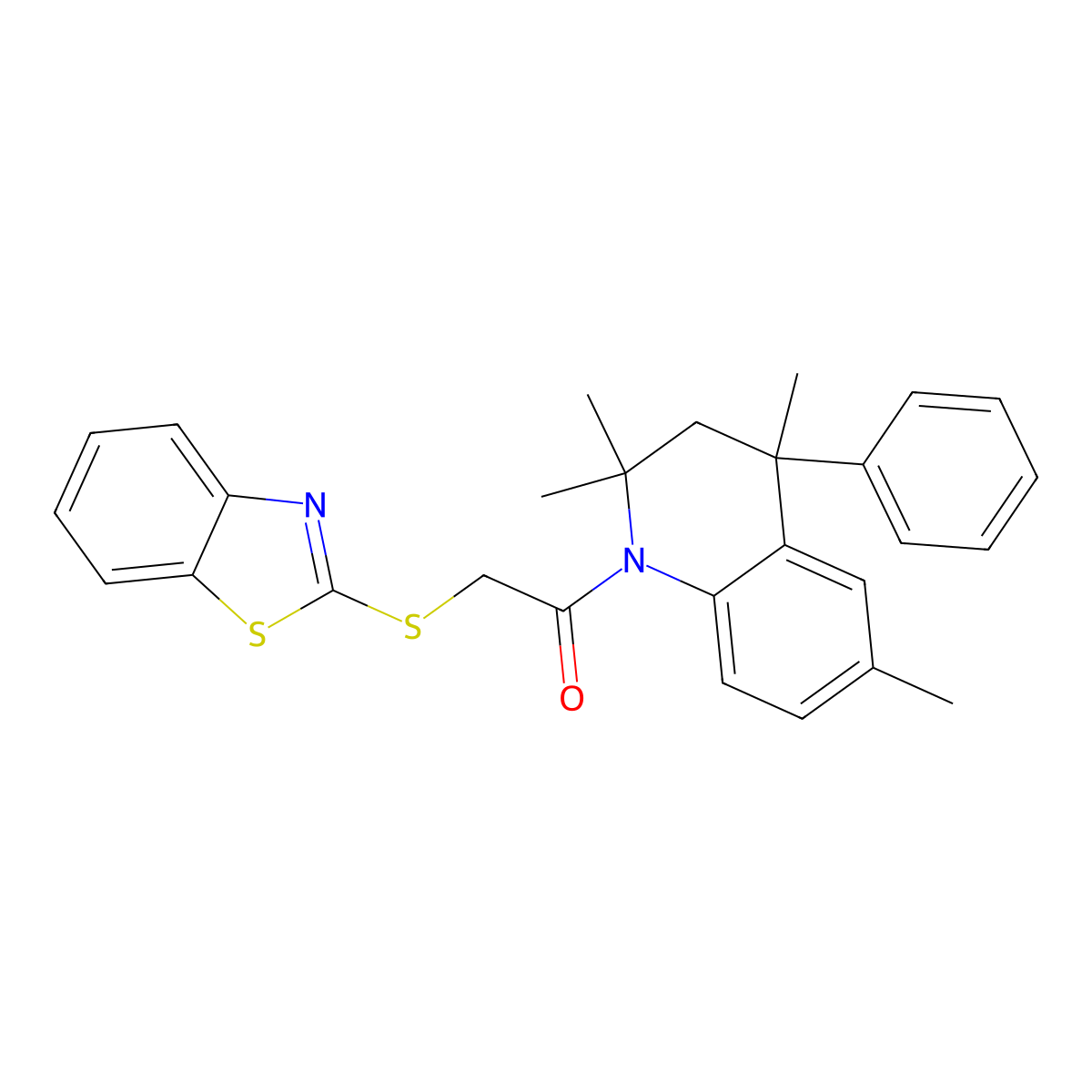2-(1,3-benzothiazol-2-ylsulfanyl)-1-(2,2,4,6-tetramethyl-4-phenyl-3,4-dihydroquinolin-1(2H)-yl)ethanone molecular structure, CAS 351337-20-7