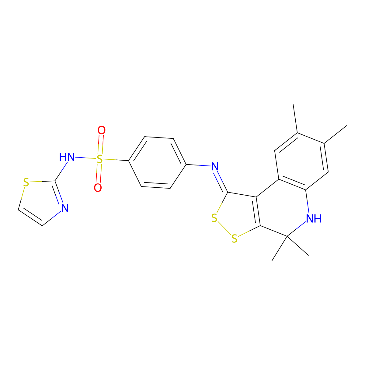 4-{[(1Z)-4,4,7,8-tetramethyl-4,5-dihydro-1H-[1,2]dithiolo[3,4-c]quinolin-1-ylidene]amino}-N-(1,3-thiazol-2-yl)benzenesulfonamide molecular structure, CAS 351337-76-3
