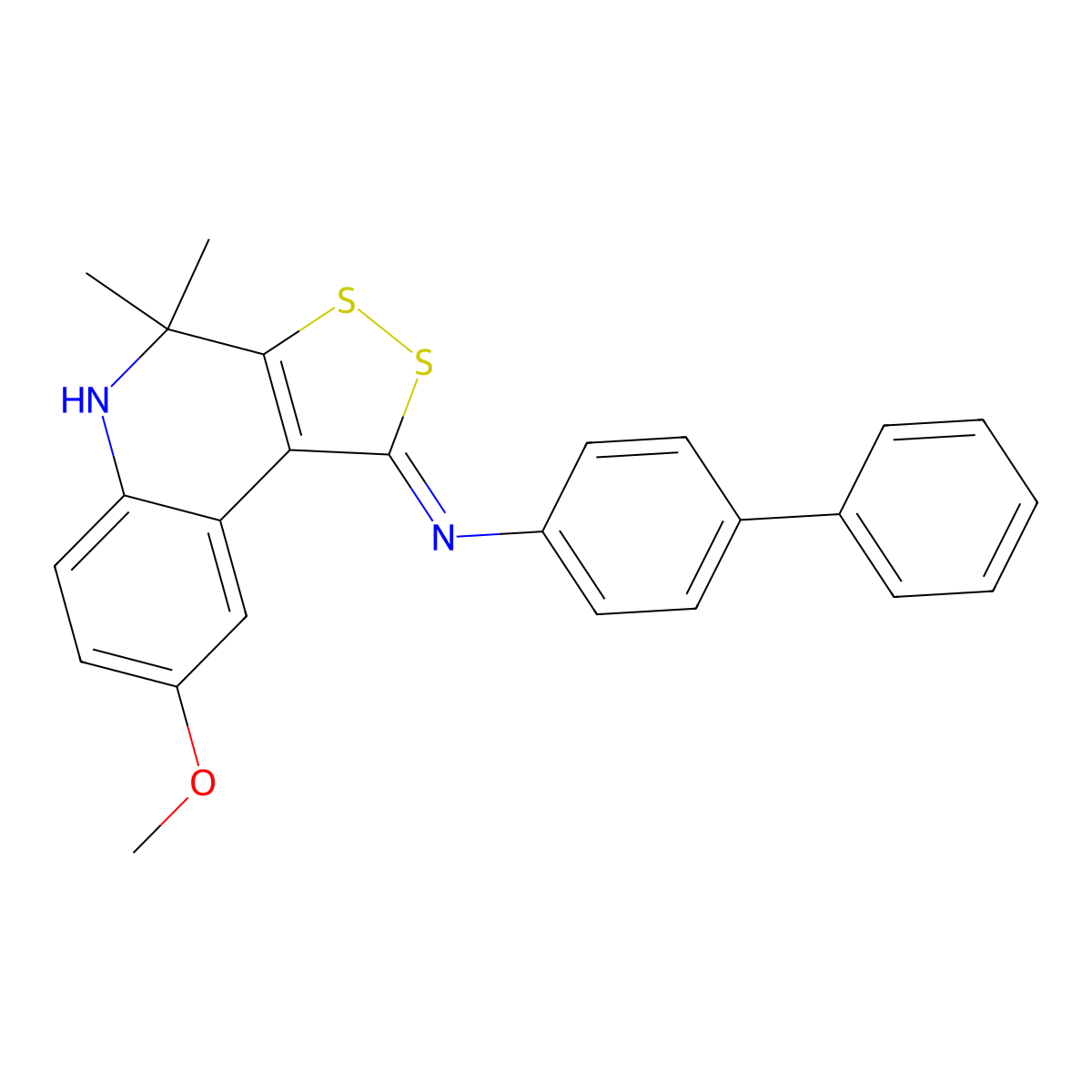 N-[(1Z)-8-methoxy-4,4-dimethyl-4,5-dihydro-1H-[1,2]dithiolo[3,4-c]quinolin-1-ylidene]biphenyl-4-amine molecular structure, CAS 351337-83-2