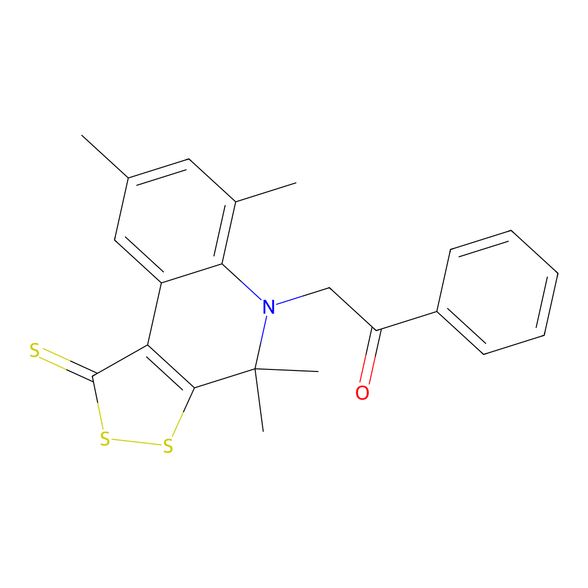1-phenyl-2-(4,4,6,8-tetramethyl-1-thioxo-1,4-dihydro-5H-[1,2]dithiolo[3,4-c]quinolin-5-yl)ethanone molecular structure, CAS 351337-85-4