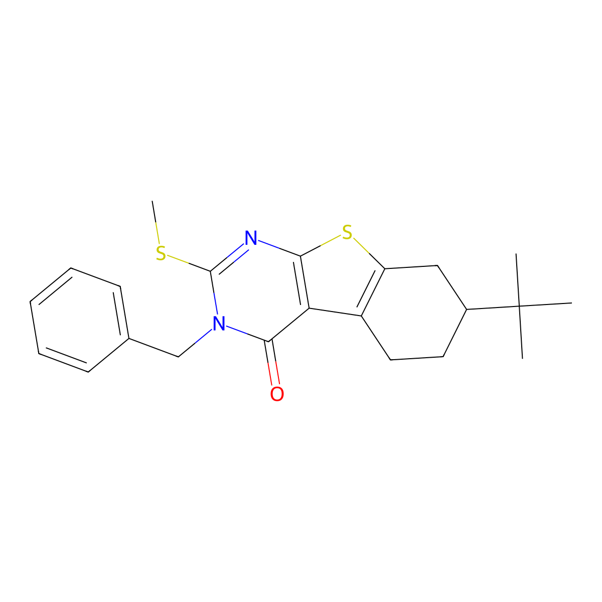 3-Benzyl-7-tert-butyl-2-methylsulfanyl-5,6,7,8-tetrahydro-[1]benzothiolo[2,3-d]pyrimidin-4-one molecular structure, CAS 351338-28-8