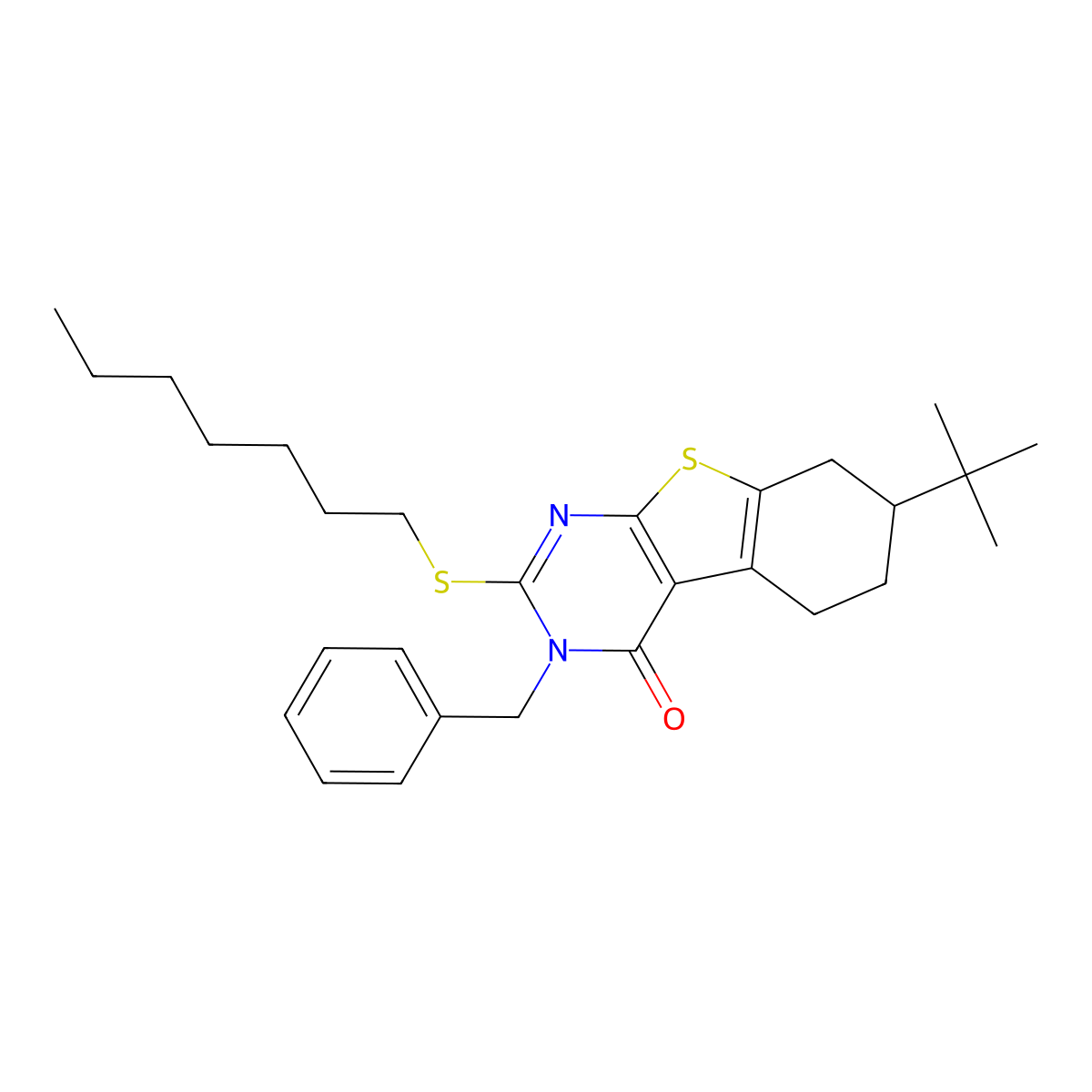 3-benzyl-7-tert-butyl-2-(heptylsulfanyl)-5,6,7,8-tetrahydro[1]benzothieno[2,3-d]pyrimidin-4(3H)-one molecular structure, CAS 351338-39-1
