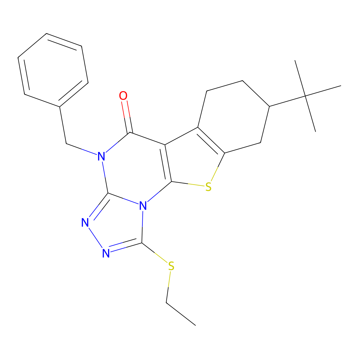 4-benzyl-8-tert-butyl-1-(ethylsulfanyl)-6,7,8,9-tetrahydro[1]benzothieno[3,2-e][1,2,4]triazolo[4,3-a]pyrimidin-5(4H)-one molecular structure, CAS 351338-53-9
