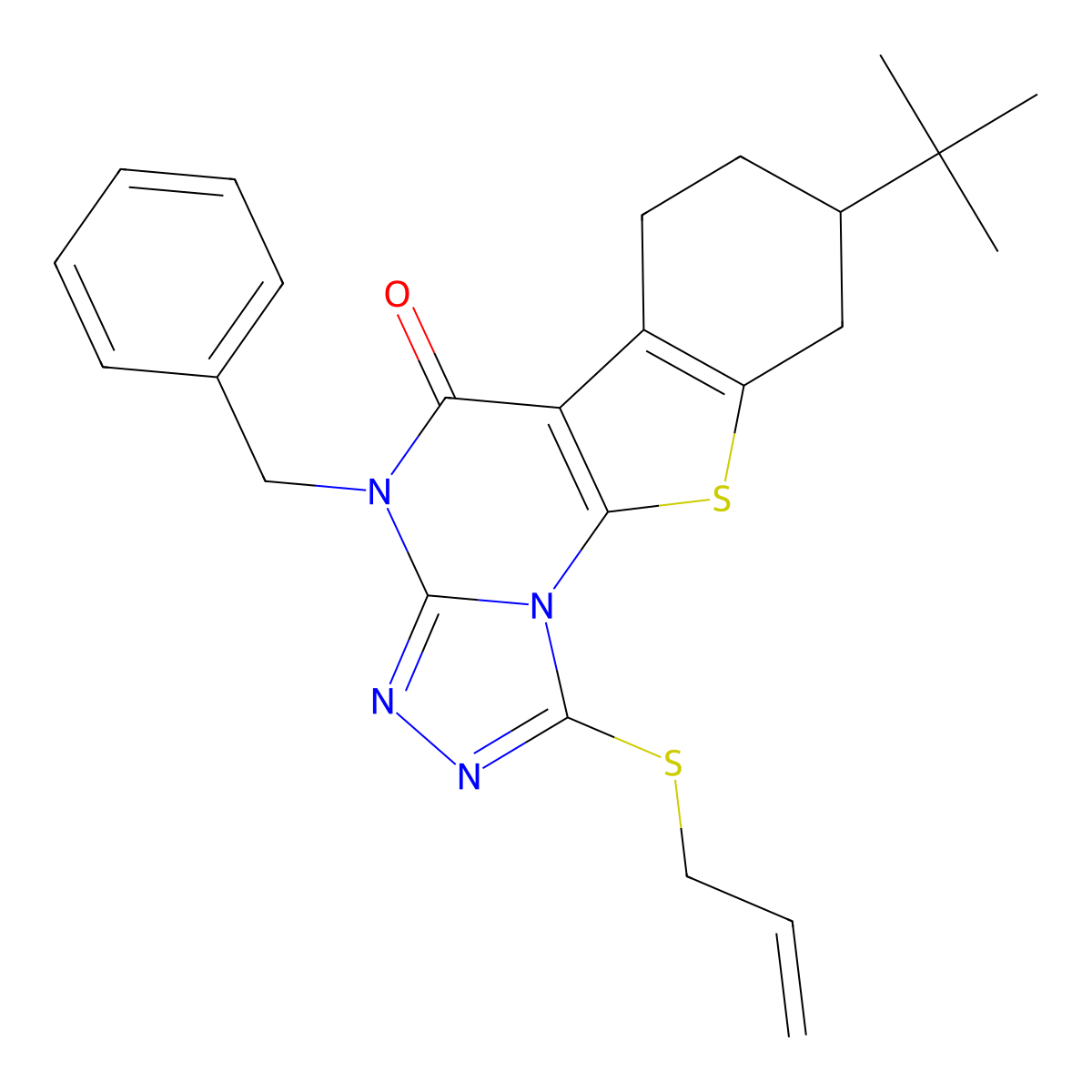 1-(allylthio)-4-benzyl-8-(tert-butyl)-6,7,8,9-tetrahydrobenzo[4,5]thieno[3,2-e][1,2,4]triazolo[4,3-a]pyrimidin-5(4H)-one molecular structure, CAS 351338-61-9