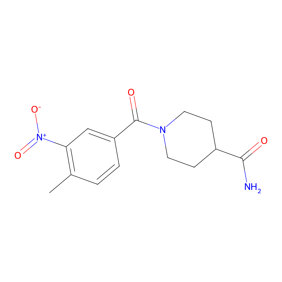 1-(4-Methyl-3-nitrobenzoyl)piperidine-4-carboxamide molecular structure, CAS 351338-94-8
