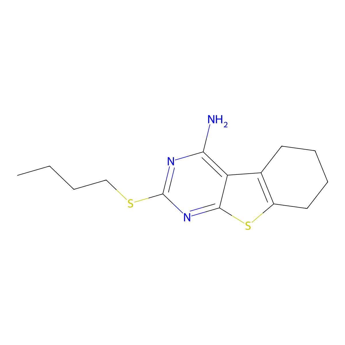 2-(Butylsulfanyl)-5,6,7,8-tetrahydro[1]benzothieno[2,3-d]pyrimidin-4-amine molecular structure, CAS 351341-53-2