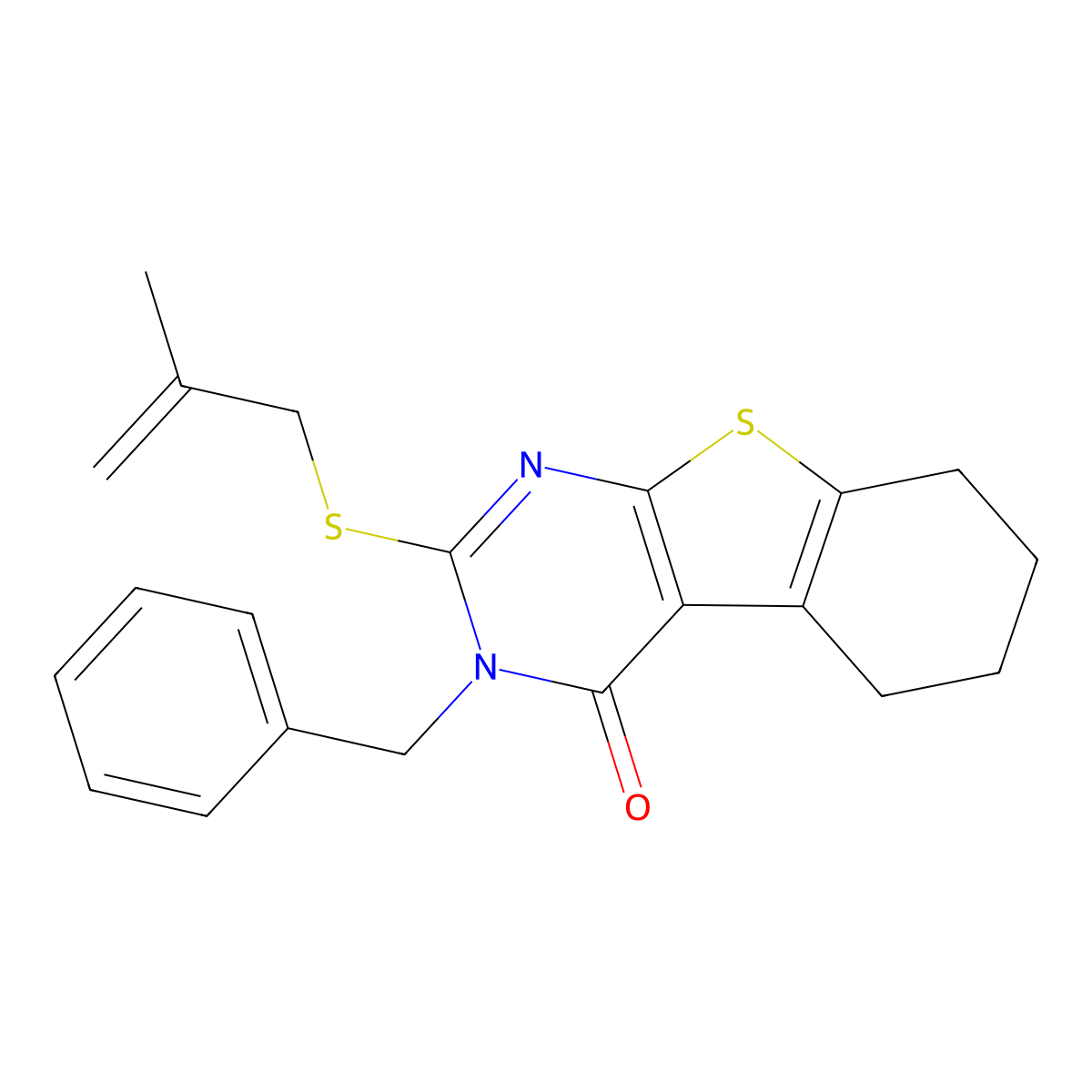 3-Benzyl-2-(2-methylprop-2-enylsulfanyl)-5,6,7,8-tetrahydro-[1]benzothiolo[2,3-d]pyrimidin-4-one molecular structure, CAS 351341-55-4