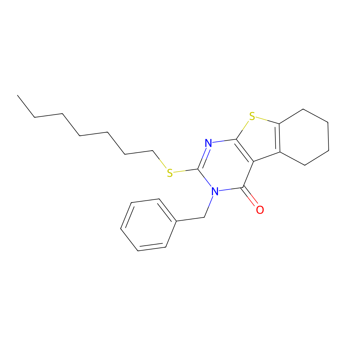 3-benzyl-2-(heptylsulfanyl)-5,6,7,8-tetrahydro[1]benzothieno[2,3-d]pyrimidin-4(3H)-one molecular structure, CAS 351341-56-5