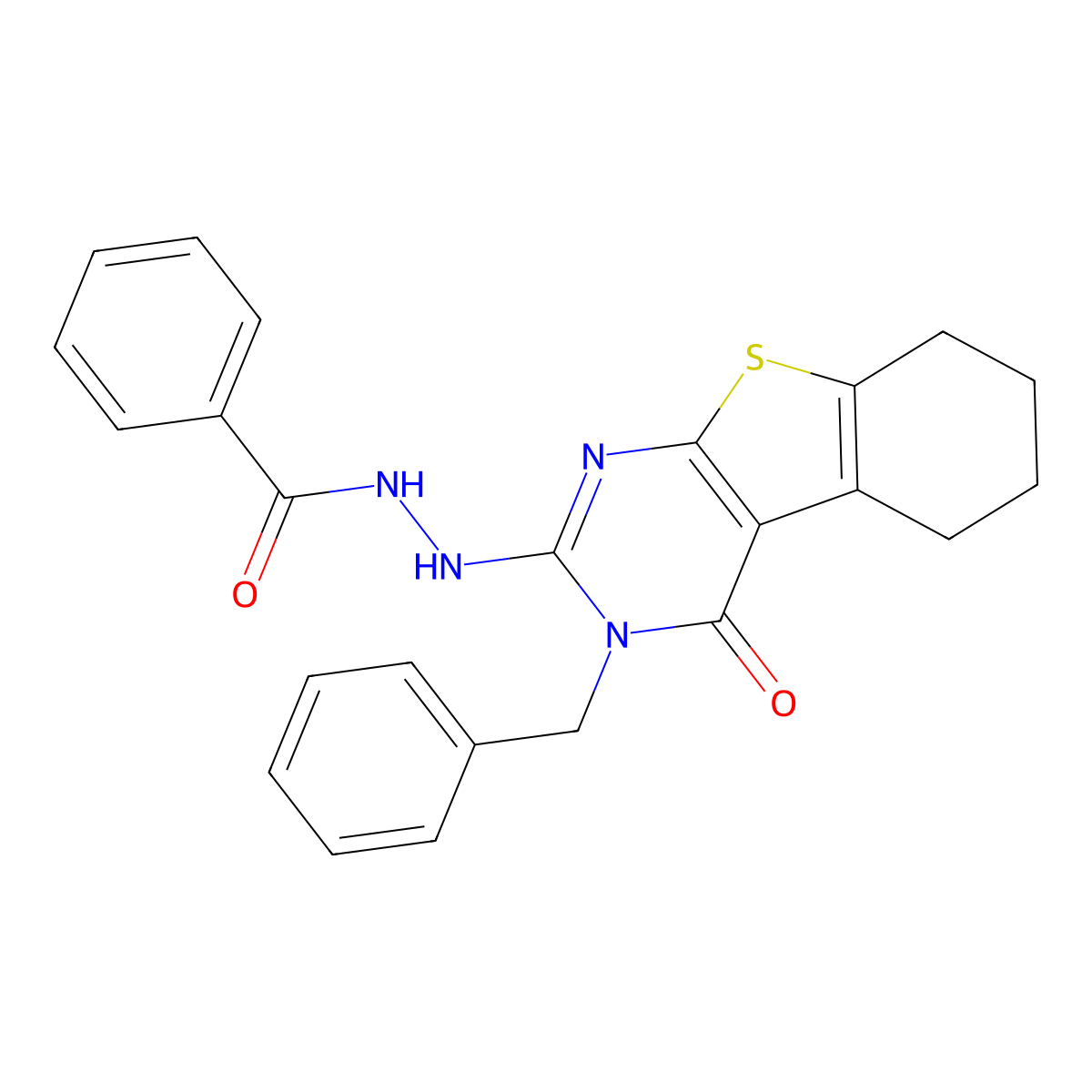 N'-(3-benzyl-4-oxo-5,6,7,8-tetrahydro-[1]benzothiolo[2,3-d]pyrimidin-2-yl)benzohydrazide molecular structure, CAS 351341-65-6