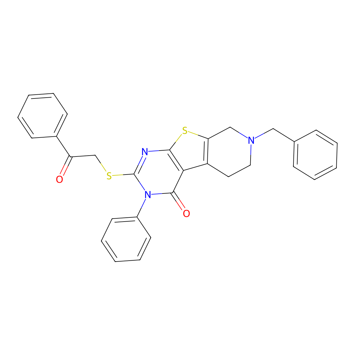 7-benzyl-2-[(2-oxo-2-phenylethyl)sulfanyl]-3-phenyl-5,6,7,8-tetrahydropyrido[4',3':4,5]thieno[2,3-d]pyrimidin-4(3H)-one molecular structure, CAS 351341-82-7