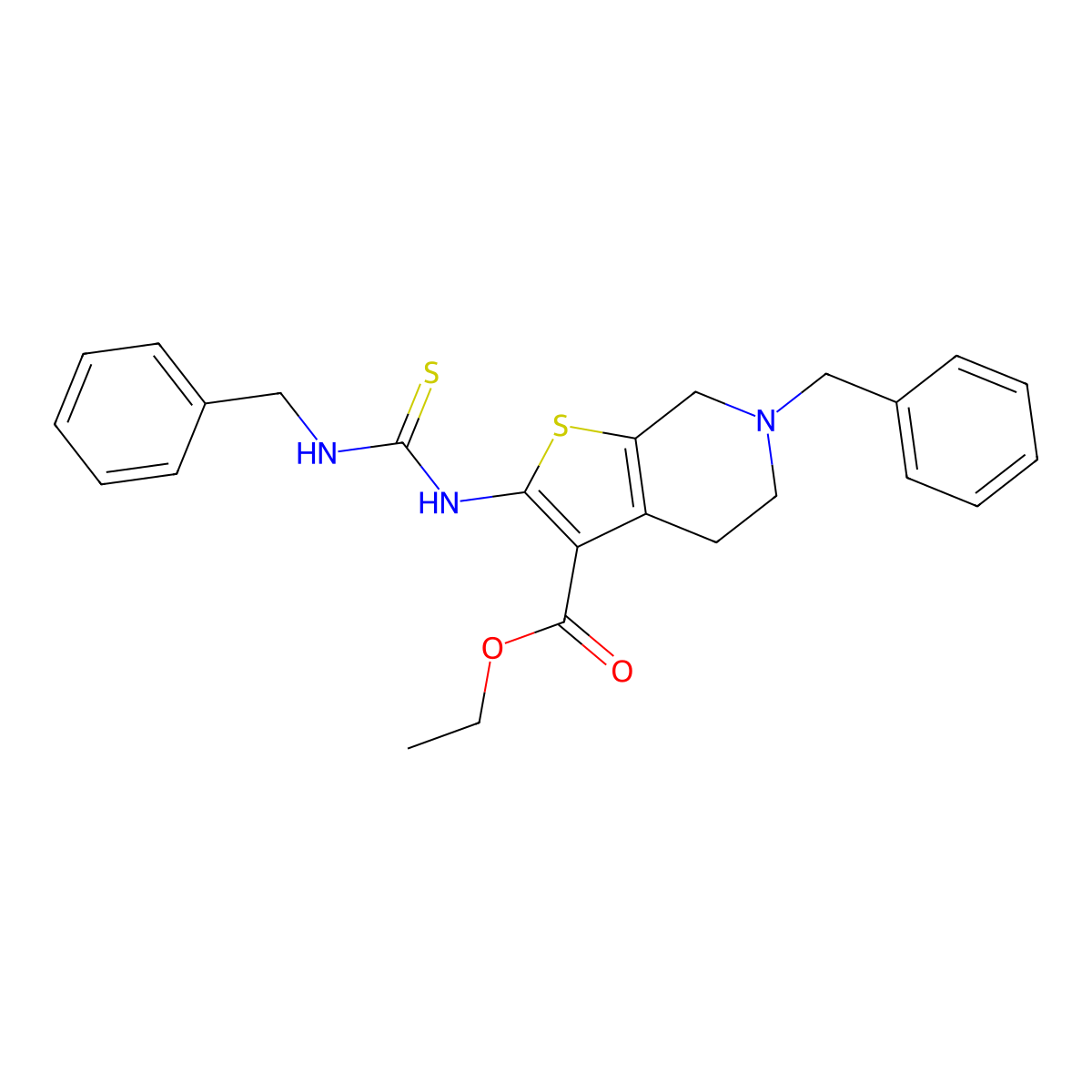 Ethyl 6-benzyl-2-[(benzylcarbamothioyl)amino]-4,5,6,7-tetrahydrothieno[2,3-c]pyridine-3-carboxylate molecular structure, CAS 351341-83-8