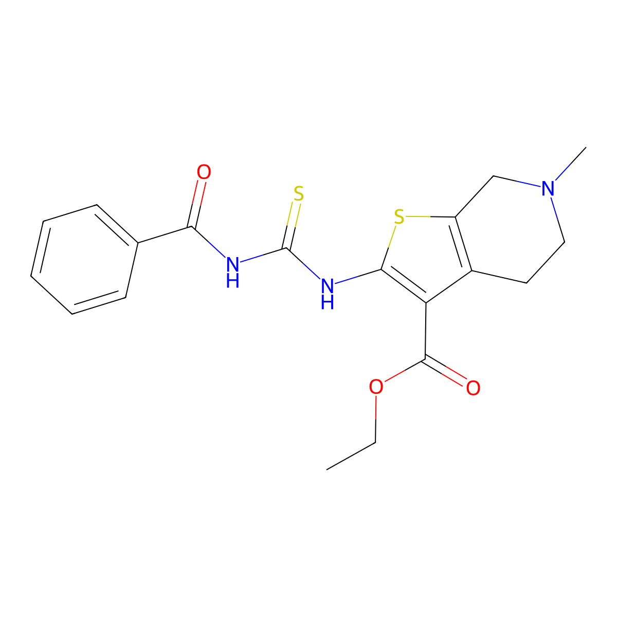 Ethyl 6-methyl-2-{[(phenylcarbonyl)carbamothioyl]amino}-4,5,6,7-tetrahydrothieno[2,3-c]pyridine-3-carboxylate molecular structure, CAS 351341-94-1