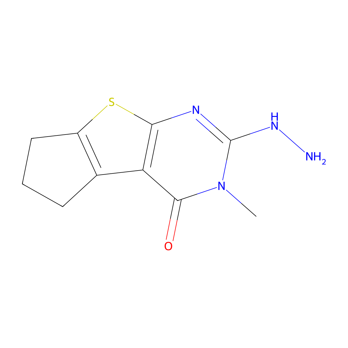 3-hydrazinyl-2-methyl-7,8-dihydro-6H-cyclopenta[2,3]thieno[2,4-b]pyrimidin-1-one molecular structure, CAS 351342-00-2