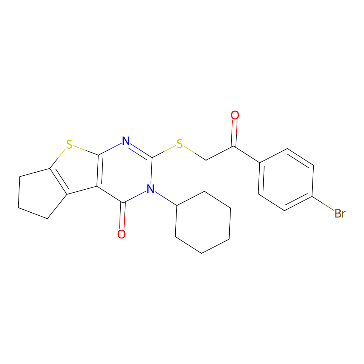 2-{[2-(4-bromophenyl)-2-oxoethyl]sulfanyl}-3-cyclohexyl-3,5,6,7-tetrahydro-4H-cyclopenta[4,5]thieno[2,3-d]pyrimidin-4-one molecular structure, CAS 351342-09-1