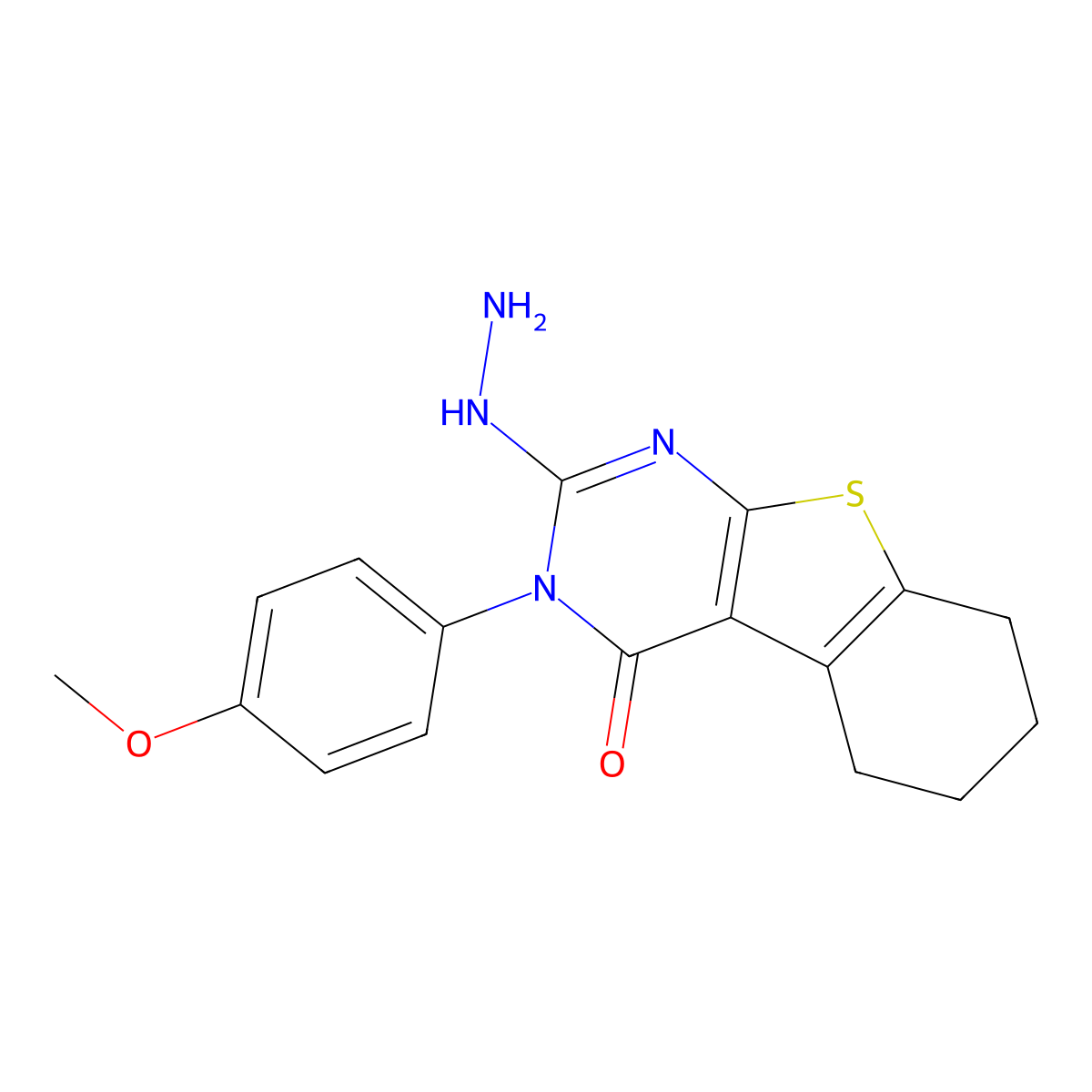 2-Hydrazinyl-3-(4-methoxyphenyl)-5,6,7,8-tetrahydro-[1]benzothiolo[2,3-d]pyrimidin-4-one molecular structure, CAS 351342-33-1