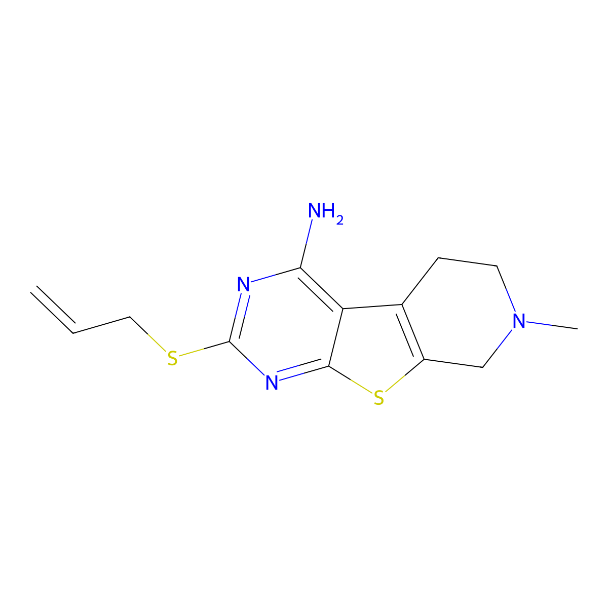 7-Methyl-2-(prop-2-en-1-ylsulfanyl)-5,6,7,8-tetrahydropyrido[4',3':4,5]thieno[2,3-d]pyrimidin-4-amine molecular structure, CAS 351342-37-5
