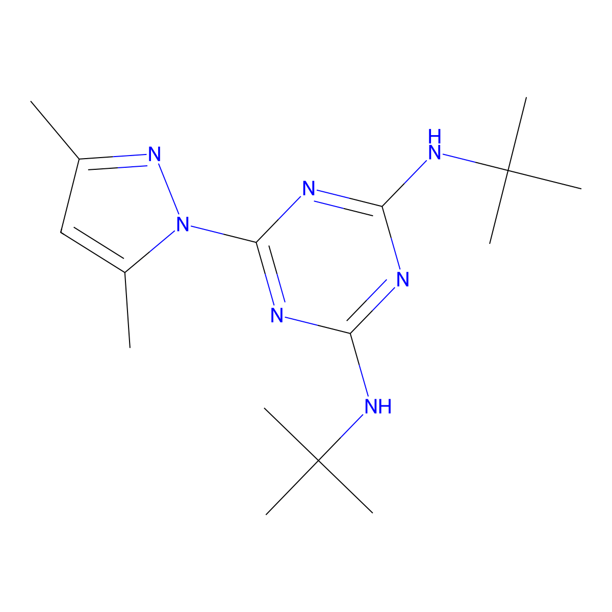 2-N,4-N-ditert-butyl-6-(3,5-dimethylpyrazol-1-yl)-1,3,5-triazine-2,4-diamine molecular structure, CAS 351346-22-0