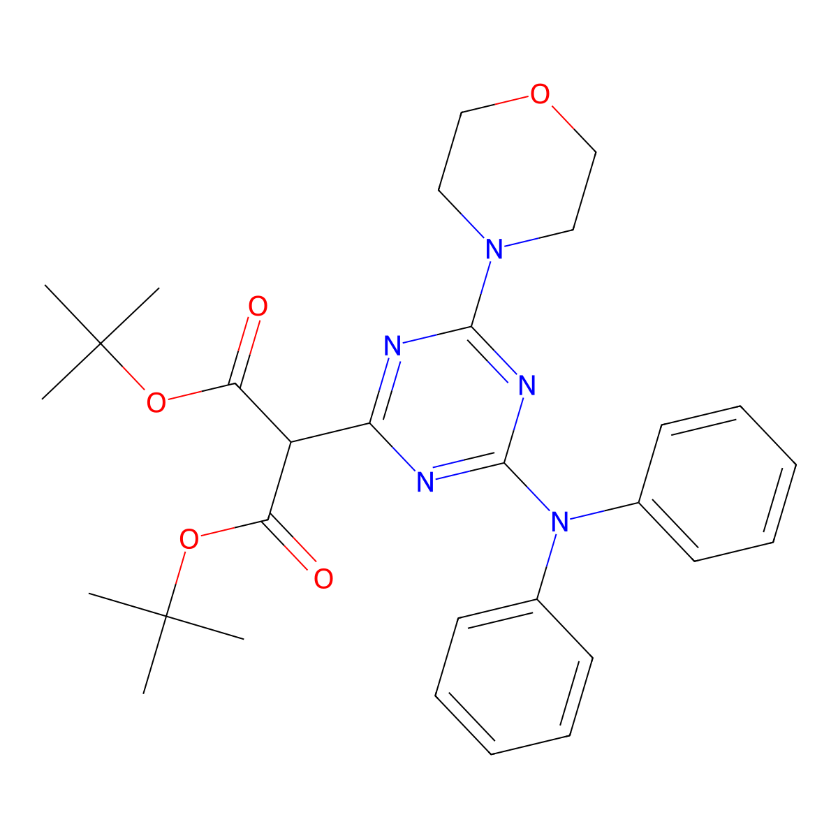 Di-tert-butyl [4-(diphenylamino)-6-(morpholin-4-yl)-1,3,5-triazin-2-yl]propanedioate molecular structure, CAS 351346-26-4