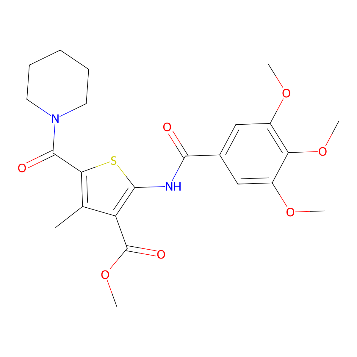 Methyl 4-methyl-5-(piperidine-1-carbonyl)-2-(3,4,5-trimethoxybenzamido)thiophene-3-carboxylate molecular structure, CAS 351352-51-7