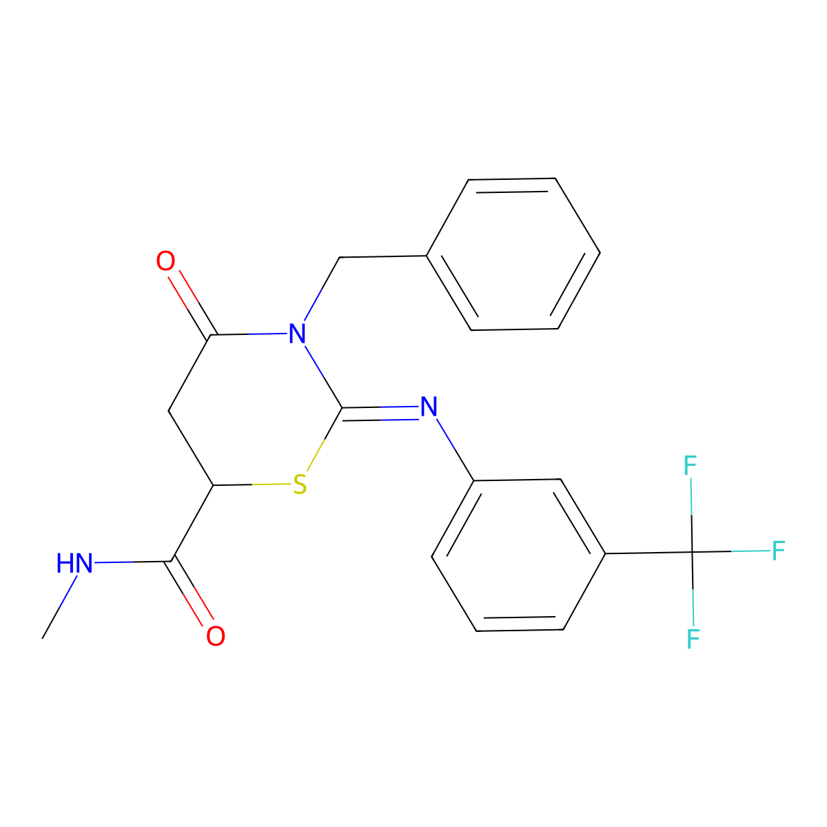 Tetrahydro-N-methyl-4-oxo-3-(phenylmethyl)-2-[[3-(trifluoromethyl)phenyl]imino]-2H-1,3-thiazine-6-carboxamide molecular structure, CAS 351354-48-8