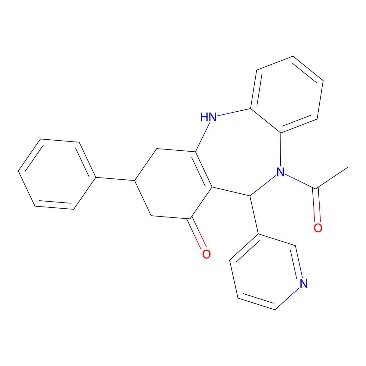 5-acetyl-9-phenyl-6-pyridin-3-yl-8,9,10,11-tetrahydro-6H-benzo[b][1,4]benzodiazepin-7-one molecular structure, CAS 351354-53-5