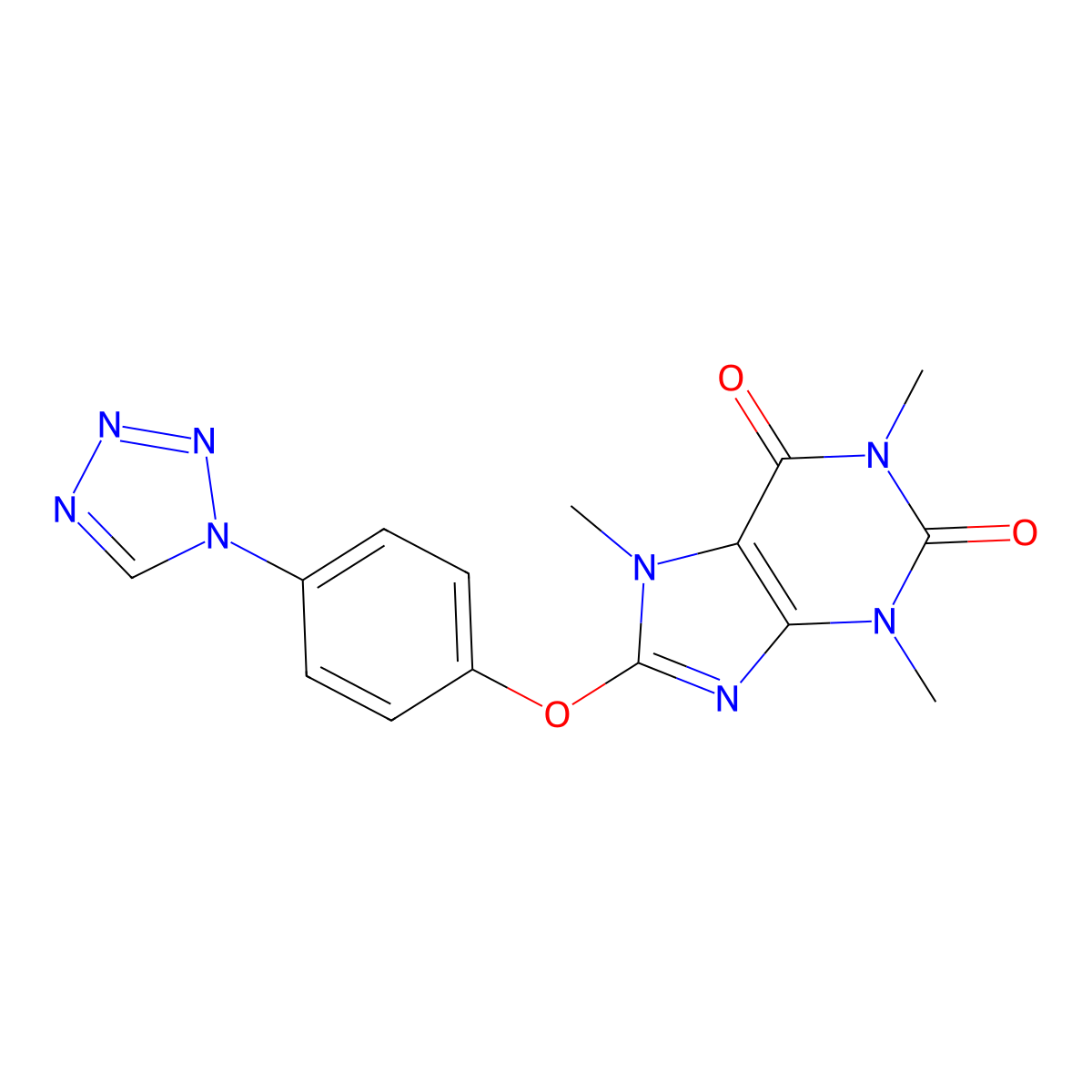 1,3,7-Trimethyl-8-[4-(tetrazol-1-yl)phenoxy]purine-2,6-dione molecular structure, CAS 351354-70-6