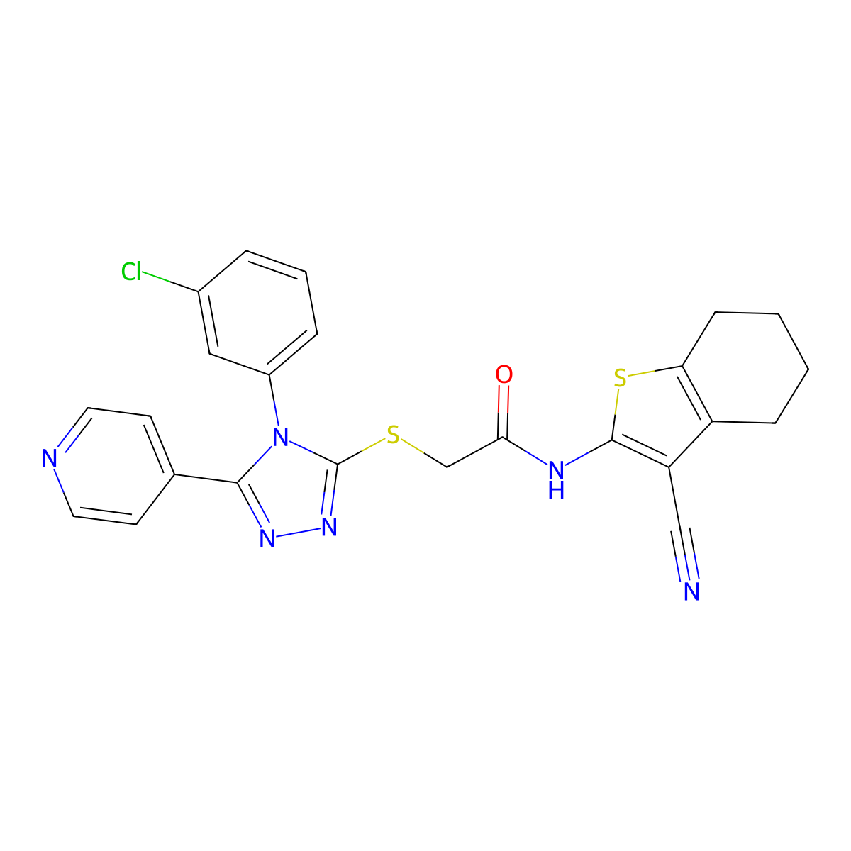 2-[[4-(3-chlorophenyl)-5-pyridin-4-yl-1,2,4-triazol-3-yl]sulfanyl]-N-(3-cyano-4,5,6,7-tetrahydro-1-benzothiophen-2-yl)acetamide molecular structure, CAS 351362-85-1