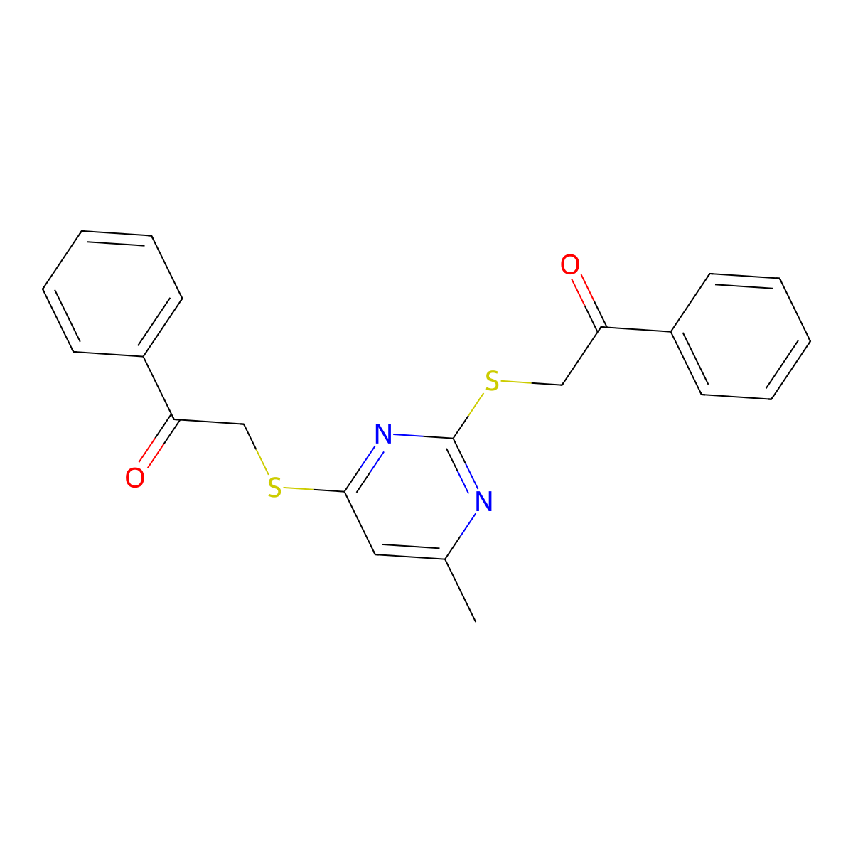 2-({6-Methyl-2-[(2-oxo-2-phenylethyl)sulfanyl]pyrimidin-4-yl}sulfanyl)-1-phenylethan-1-one molecular structure, CAS 351364-13-1
