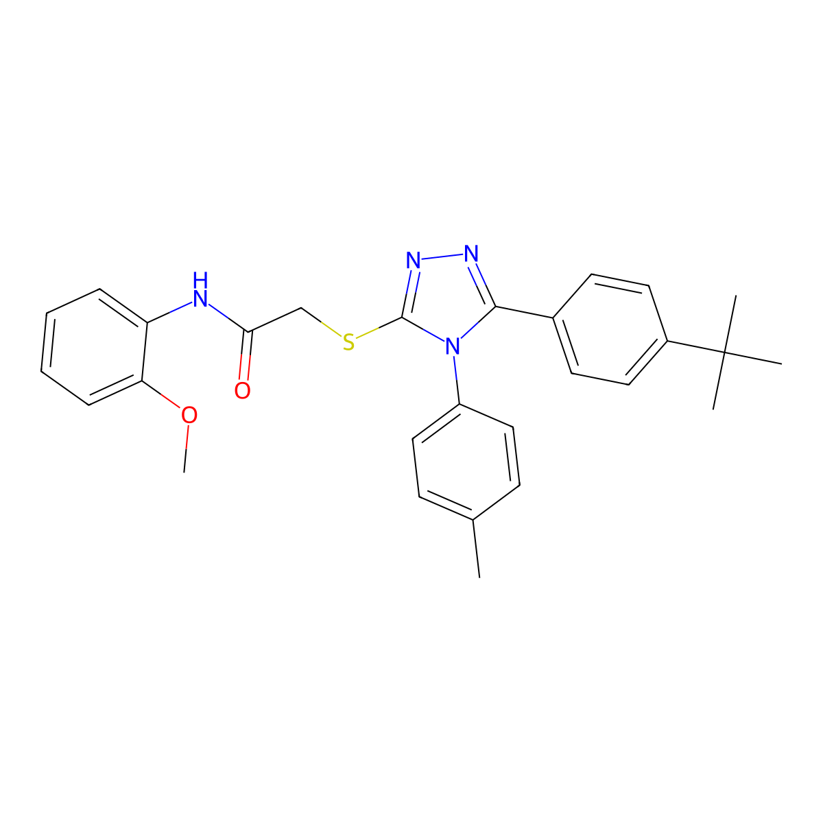 2-[[5-(4-tert-butylphenyl)-4-(4-methylphenyl)-1,2,4-triazol-3-yl]sulfanyl]-N-(2-methoxyphenyl)acetamide molecular structure, CAS 351365-03-2