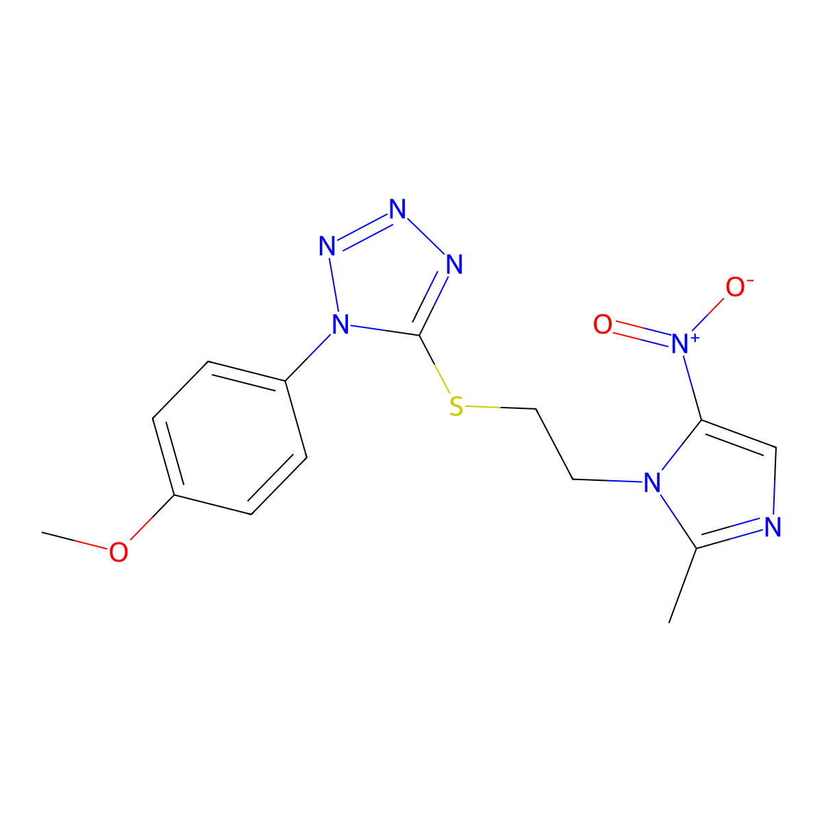 1-(4-Methoxyphenyl)-5-[2-(2-methyl-5-nitroimidazol-1-yl)ethylsulfanyl]tetrazole molecular structure, CAS 351365-18-9