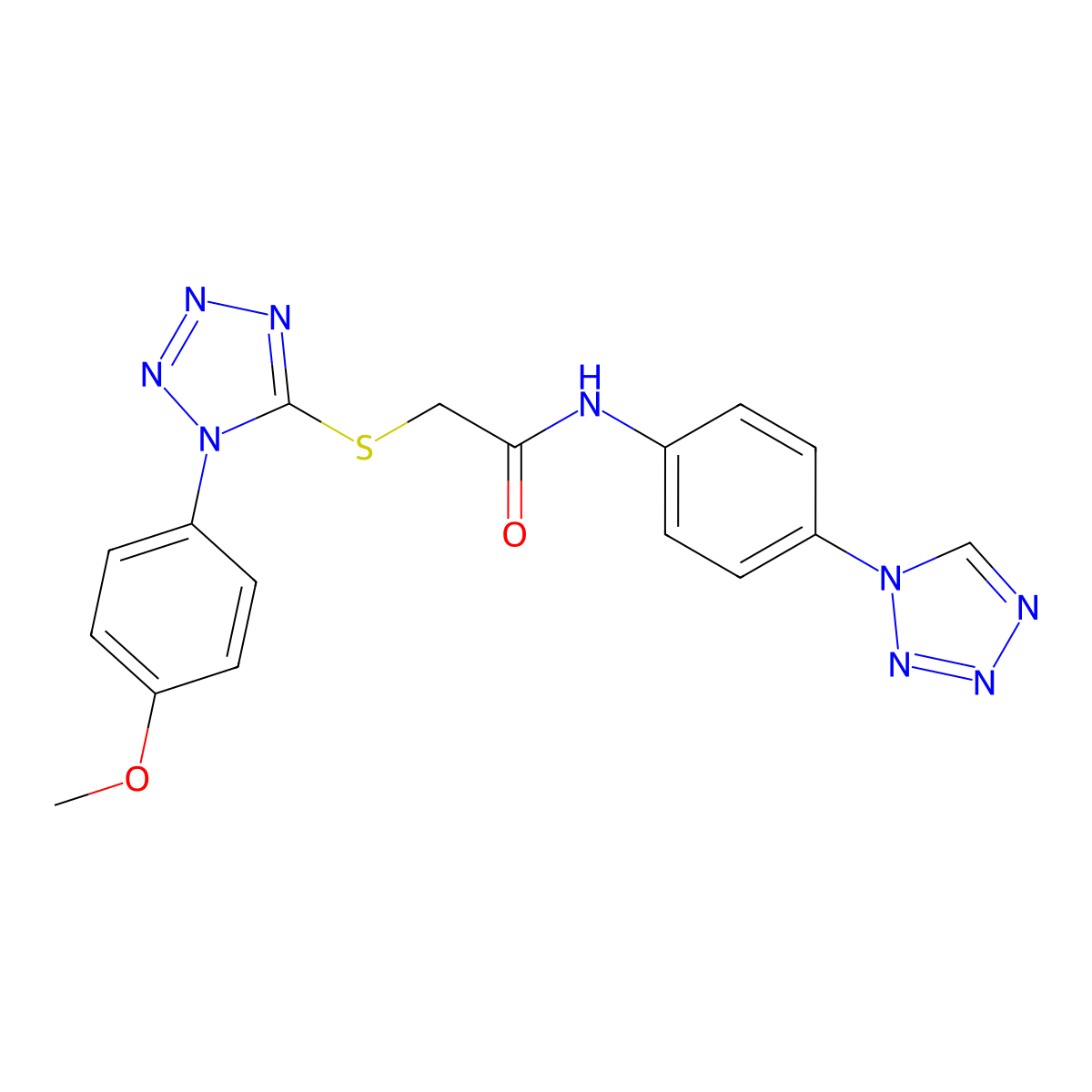 2-[1-(4-methoxyphenyl)tetrazol-5-yl]sulfanyl-N-[4-(tetrazol-1-yl)phenyl]acetamide molecular structure, CAS 351365-38-3