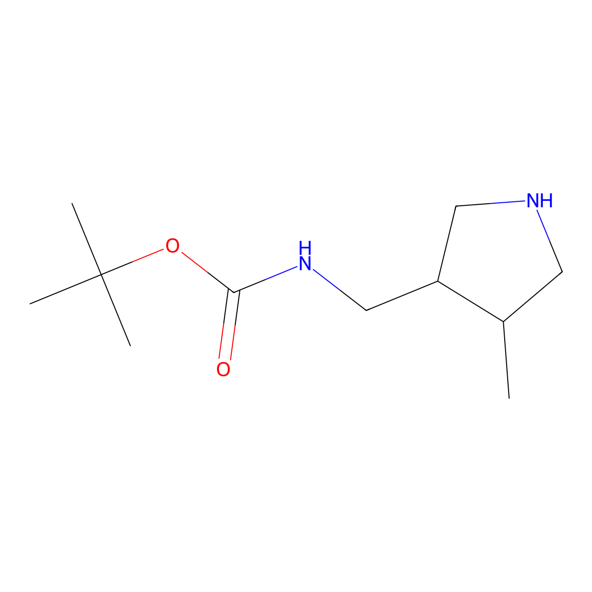 tert-butyl N-((4-methylpyrrolidin-3-yl)methyl)carbamate molecular structure, CAS 351369-25-0