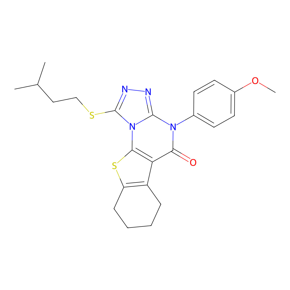 1-(isopentylthio)-4-(4-methoxyphenyl)-6,7,8,9-tetrahydrobenzo[4,5]thieno[3,2-e][1,2,4]triazolo[4,3-a]pyrimidin-5(4H)-one molecular structure, CAS 351385-43-8