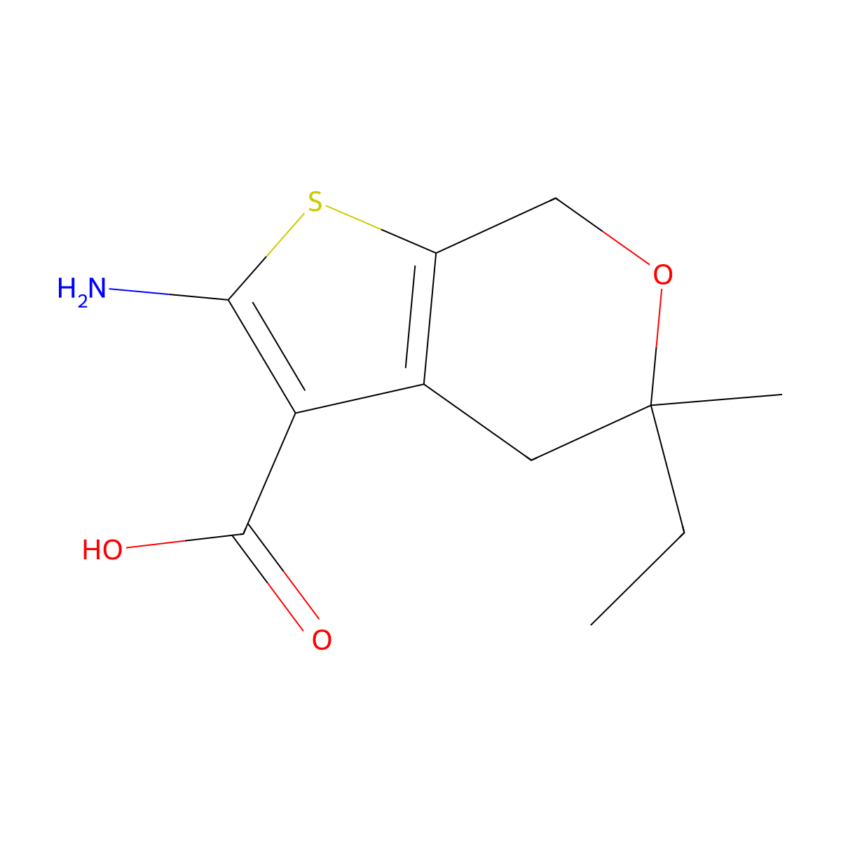 2-amino-5-ethyl-5-methyl-4,7-dihydro-5H-thieno[2,3-c]pyran-3-carboxylic acid molecular structure, CAS 351385-61-0