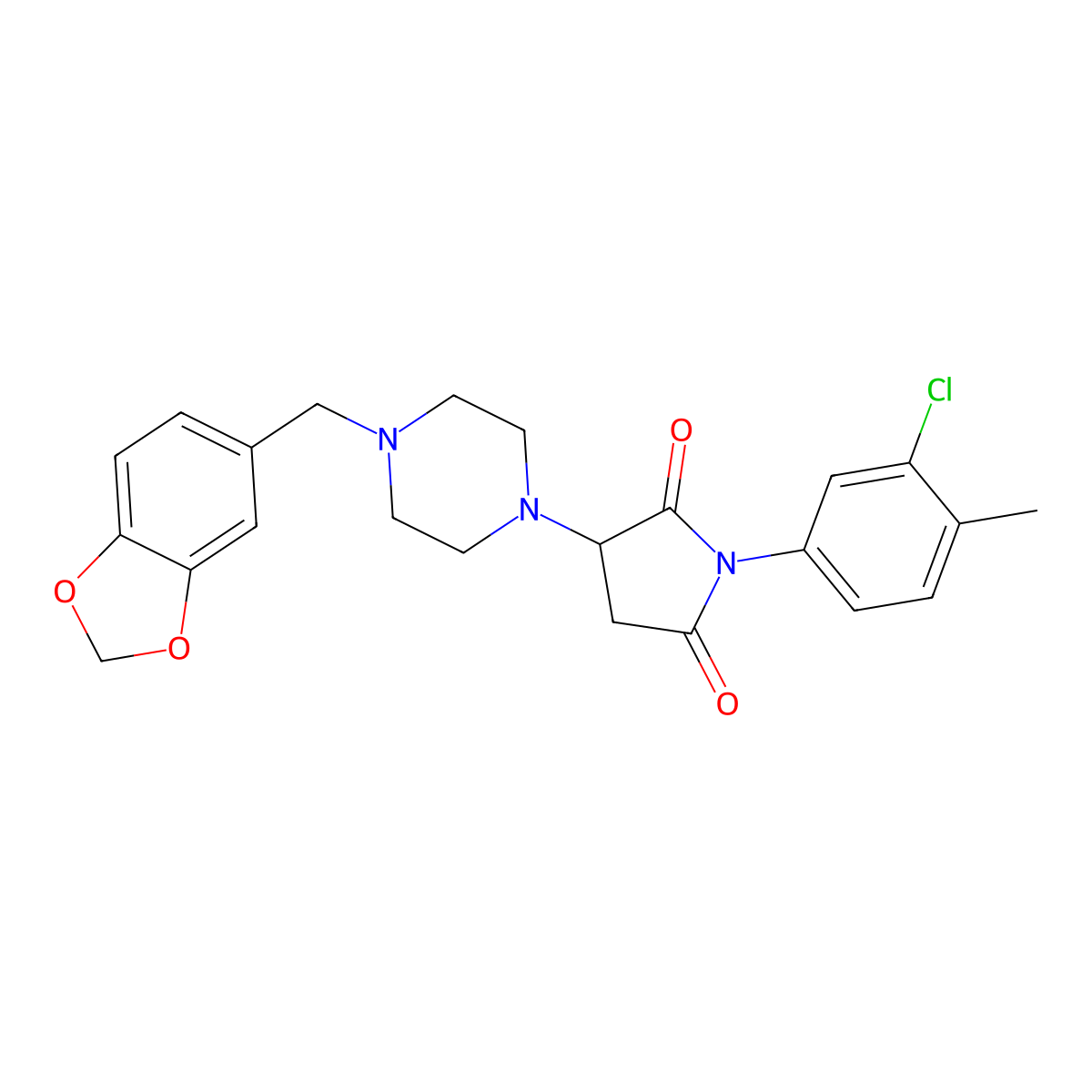 3-[4-(1,3-Benzodioxol-5-ylmethyl)piperazin-1-yl]-1-(3-chloro-4-methylphenyl)pyrrolidine-2,5-dione molecular structure, CAS 351385-69-8