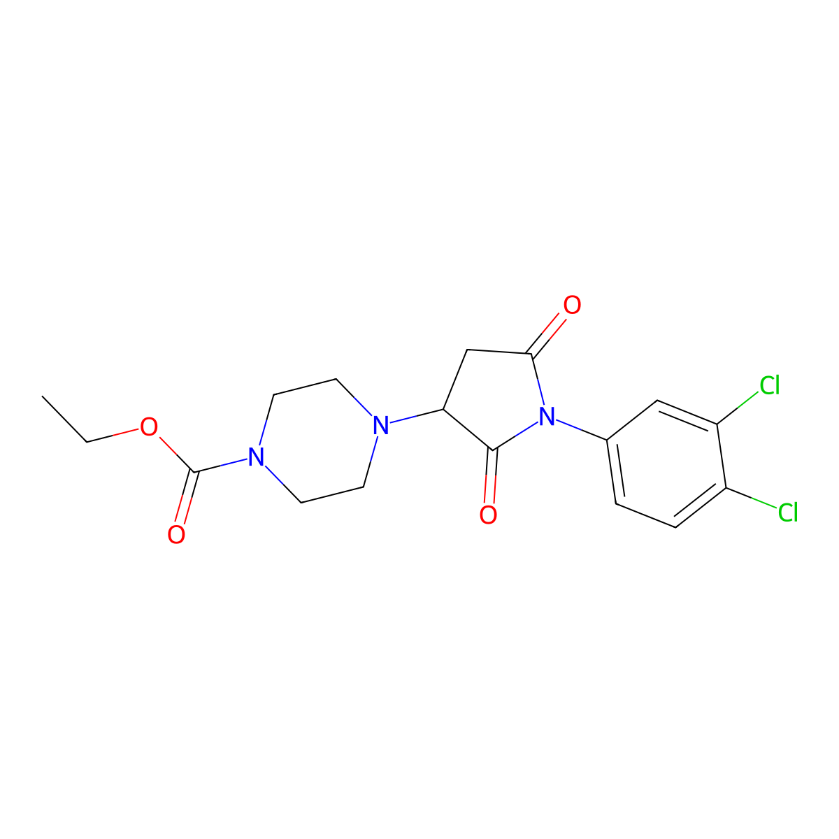Ethyl 4-[1-(3,4-dichlorophenyl)-2,5-dioxopyrrolidin-3-yl]piperazine-1-carboxylate molecular structure, CAS 351385-73-4