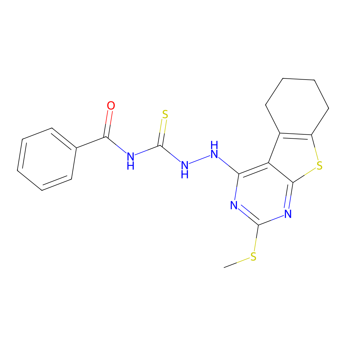 N-[[(2-methylsulfanyl-5,6,7,8-tetrahydro-[1]benzothiolo[2,3-d]pyrimidin-4-yl)amino]carbamothioyl]benzamide molecular structure, CAS 351417-44-2