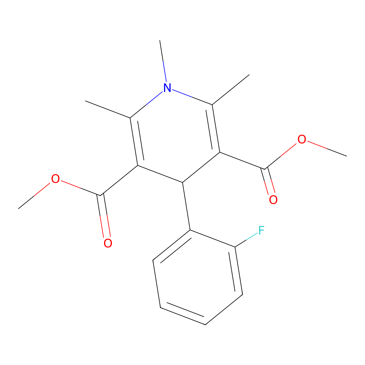 Dimethyl 4-(2-fluorophenyl)-1,2,6-trimethyl-1,4-dihydropyridine-3,5-dicarboxylate molecular structure, CAS 351418-45-6