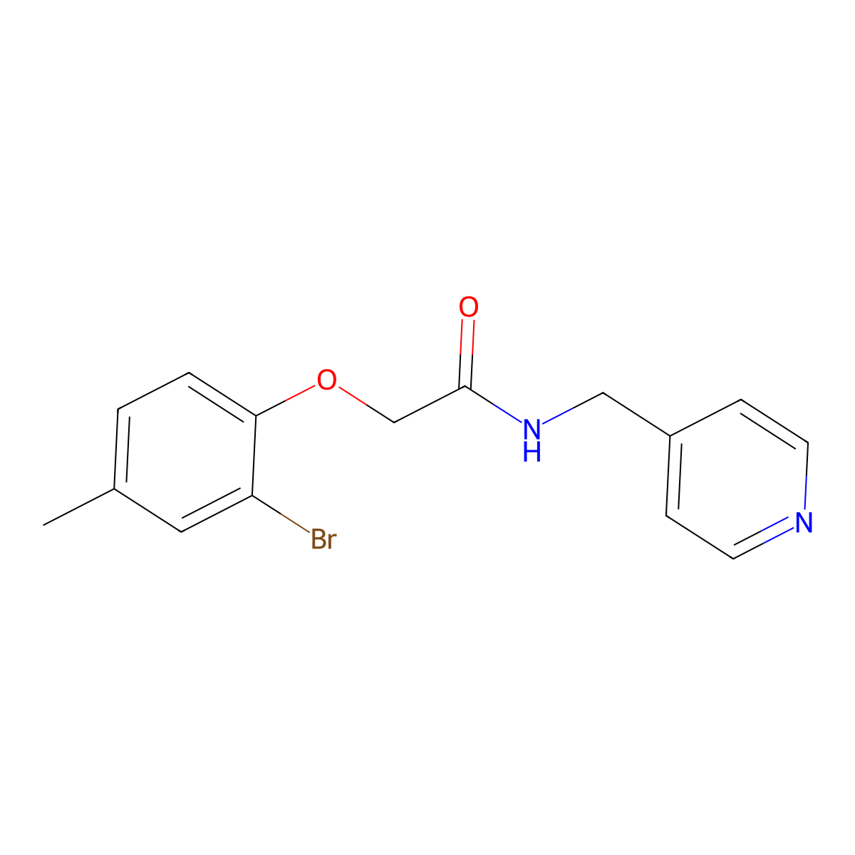2-(2-bromo-4-methylphenoxy)-N-(pyridin-4-ylmethyl)acetamide molecular structure, CAS 351419-32-4
