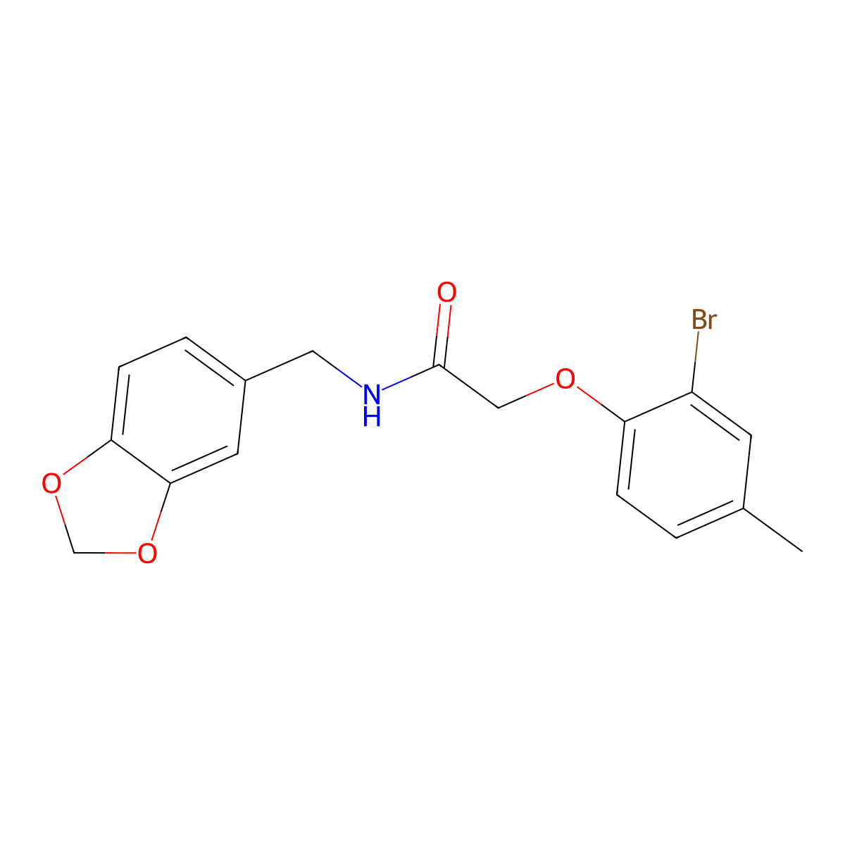 N-(1,3-benzodioxol-5-ylmethyl)-2-(2-bromo-4-methylphenoxy)acetamide molecular structure, CAS 351423-02-4