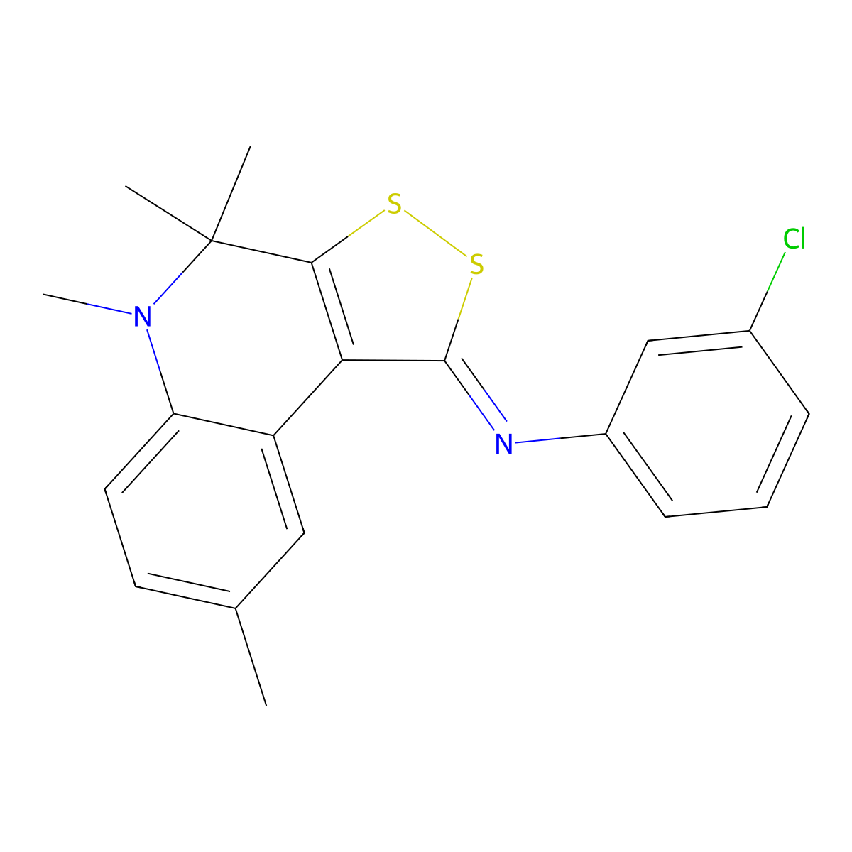 3-chloro-N-[(1Z)-4,4,5,8-tetramethyl-4,5-dihydro-1H-[1,2]dithiolo[3,4-c]quinolin-1-ylidene]aniline molecular structure, CAS 351423-69-3